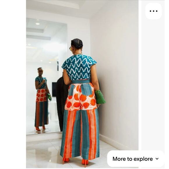 nwt Ace Kouture Ezinne Adire Aso Oke Nigerian Art to Wear Jumpsuit Teal S Small - Picture 2 of 10